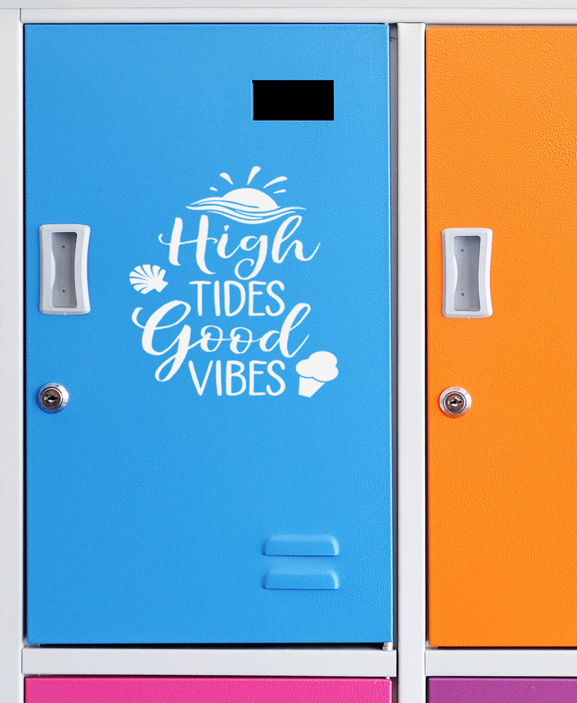 High Tides Good Vibes | 5.2" x 4.7" Vinyl Sticker | Peel and Stick Inspirational Motivational Quotes Stickers Gift | Decal for Outdoors/Nature Water Lovers