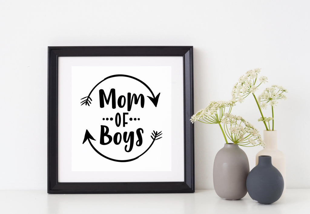 Mom of Boys | 5.2" x 4.9" Vinyl Sticker | Peel and Stick Inspirational Motivational Quotes Stickers Gift | Decal for Family Moms Lovers