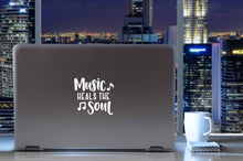Load image into Gallery viewer, Music Heals The Soul | 5.2&quot; x 4.9&quot; Vinyl Sticker | Peel and Stick Inspirational Motivational Quotes Stickers Gift | Decal for Hobbies Music Lovers