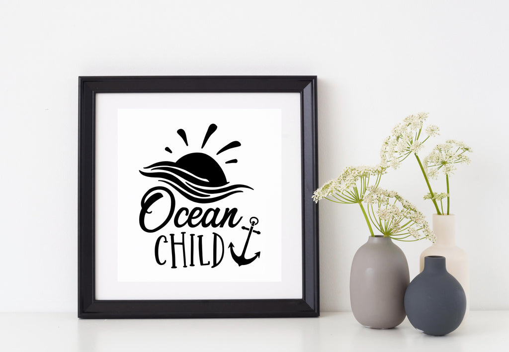 Ocean Child | 5.2" x 4.4" Vinyl Sticker | Peel and Stick Inspirational Motivational Quotes Stickers Gift | Decal for Outdoors/Nature Water Lovers