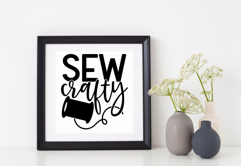 Sew Crafty | 5.2" x 4.6" Vinyl Sticker | Peel and Stick Inspirational Motivational Quotes Stickers Gift | Decal for Hobbies Sewing Lovers