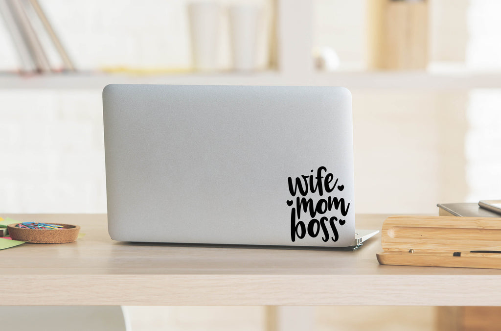 Wife Mom Boss | 4.3" x 5.2" Vinyl Sticker | Peel and Stick Inspirational Motivational Quotes Stickers Gift | Decal for Family Moms Lovers