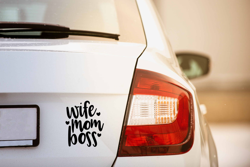 Wife Mom Boss | 4.3" x 5.2" Vinyl Sticker | Peel and Stick Inspirational Motivational Quotes Stickers Gift | Decal for Family Moms Lovers