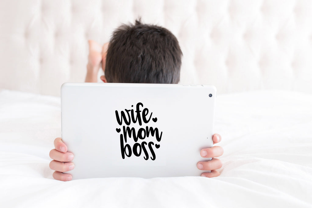 Wife Mom Boss | 4.3" x 5.2" Vinyl Sticker | Peel and Stick Inspirational Motivational Quotes Stickers Gift | Decal for Family Moms Lovers