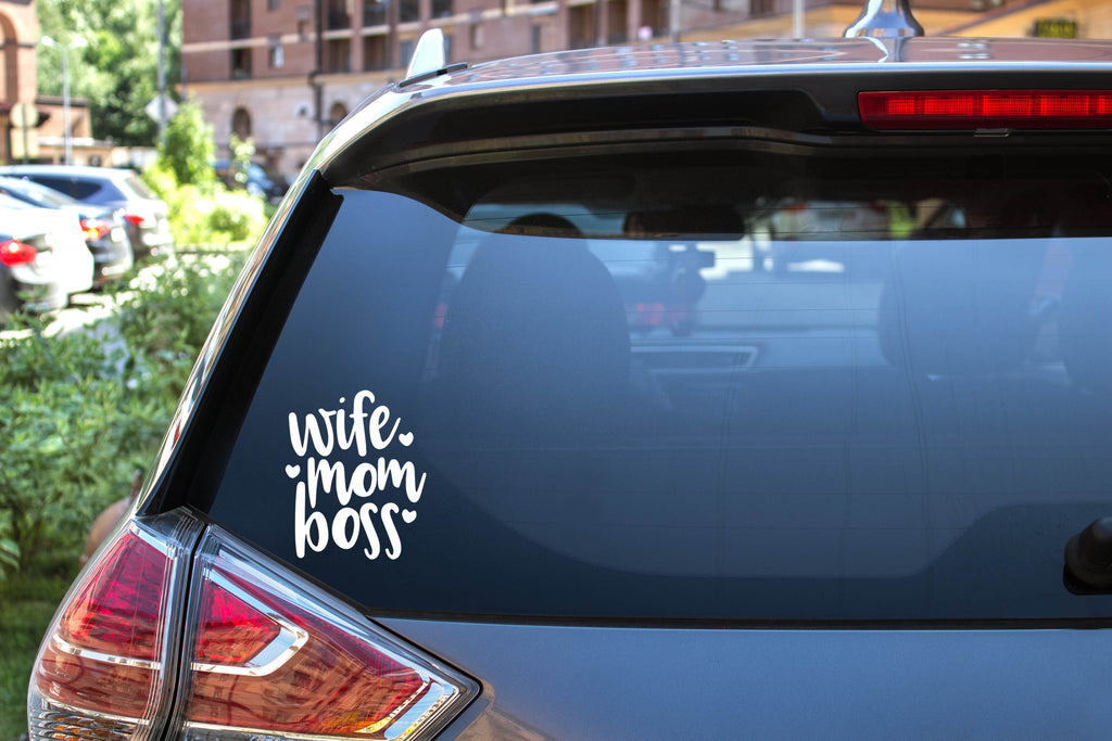 Wife Mom Boss | 4.3" x 5.2" Vinyl Sticker | Peel and Stick Inspirational Motivational Quotes Stickers Gift | Decal for Family Moms Lovers