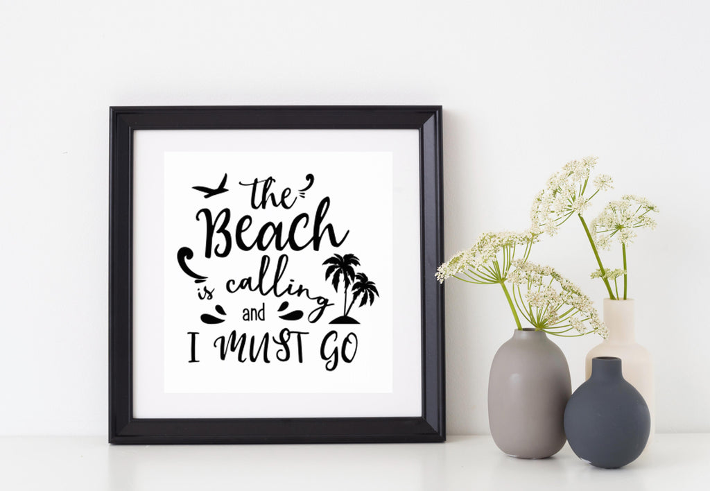 The Beach is Calling and I Must Go | 5.1" x 5.2" Vinyl Sticker | Peel and Stick Inspirational Motivational Quotes Stickers Gift | Decal for Outdoors/Nature Water Lovers