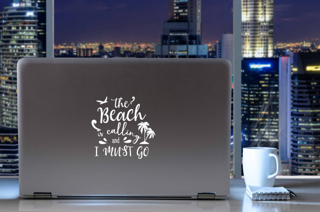 The Beach is Calling and I Must Go | 5.1" x 5.2" Vinyl Sticker | Peel and Stick Inspirational Motivational Quotes Stickers Gift | Decal for Outdoors/Nature Water Lovers