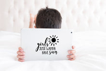 Load image into Gallery viewer, Girls Just Wanna Have Sun | 5.2" x 4.3" Vinyl Sticker | Peel and Stick Inspirational Motivational Quotes Stickers Gift | Decal for Outdoors/Nature Lovers