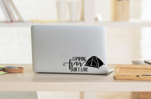 Load image into Gallery viewer, Camping Hair Don't Care | 7.9" x 3" Vinyl Sticker | Peel and Stick Inspirational Motivational Quotes Stickers Gift | Decal for Outdoors/Nature Camping Lovers