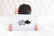 Load image into Gallery viewer, Camping Hair Don't Care | 7.9" x 3" Vinyl Sticker | Peel and Stick Inspirational Motivational Quotes Stickers Gift | Decal for Outdoors/Nature Camping Lovers