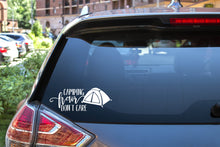 Load image into Gallery viewer, Camping Hair Don't Care | 7.9" x 3" Vinyl Sticker | Peel and Stick Inspirational Motivational Quotes Stickers Gift | Decal for Outdoors/Nature Camping Lovers