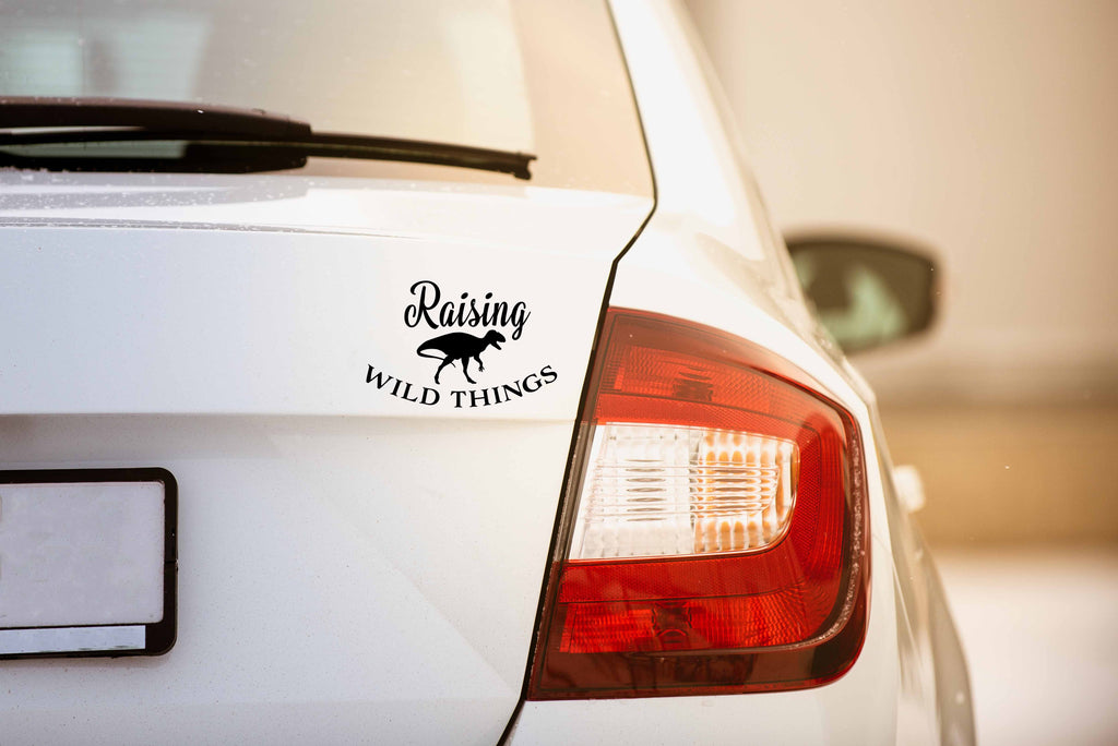 Raising Wild Things | 5.2" x 3.5" Vinyl Sticker | Peel and Stick Inspirational Motivational Quotes Stickers Gift | Decal for Family Parents Lovers