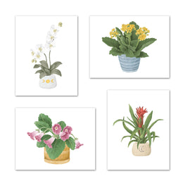 Beautiful Potted Plants Floral Design Wall Art Prints Set - Ideal Gift For Family Room Kitchen Play Room Wall Décor Birthday Wedding Anniversary | Set of 4 - Unframed- 8x10 Photos