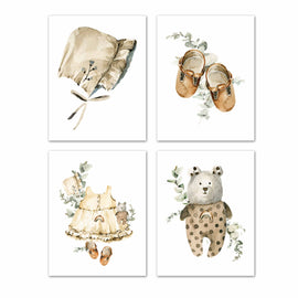 Teddy Bear Frok Bag & Sandle Boho Nursery Wall Art Prints Set - Home Decor For Kids, Child, Children, Baby or Toddlers Room - Gift for Newborn Baby Shower | Set of 4 - Unframed- 8x10 Photos
