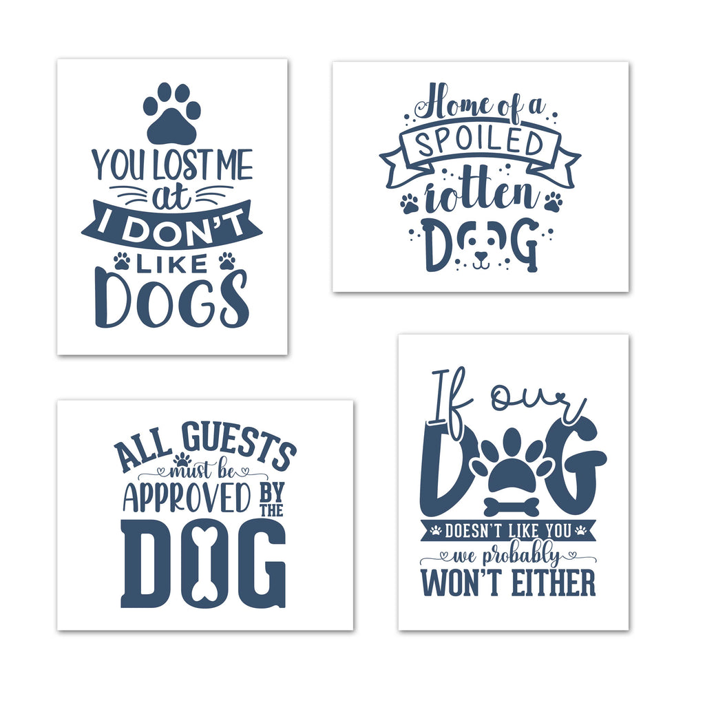 Blue Funny Dog Puppy Quotes Wall Art Prints Set - Ideal Gift For Family Room Kitchen Play Room Wall Décor Birthday Wedding Anniversary | Set of 4 - Unframed- 8x10 Photos