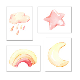 Watercolor Weather Signs Wall Art Prints Set - Home Decor For Kids, Child, Children, Baby or Toddlers Room - Gift for Newborn Baby Shower | Set of 4 - Unframed- 8x10 Photos