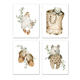 Teddy Bear Bag Suit & Sandle Boho Nursery Wall Art Prints Set - Home Decor For Kids, Child, Children, Baby or Toddlers Room - Gift for Newborn Baby Shower | Set of 4 - Unframed- 8x10 Photos