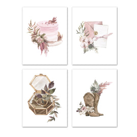 Southern Wedding Theme Floral Wall Art Prints Set - Ideal Gift For Family Room Kitchen Play Room Wall Décor Birthday Wedding Anniversary | Set of 4 - Unframed- 8x10 Photos