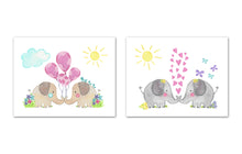 Load image into Gallery viewer, Twin Elephants Wall Art Prints Set - Home Decor For Kids, Child, Children, Baby or Toddlers Room - Gift for Newborn Baby Shower | Set of 2 - Unframed- 8x10 Photos