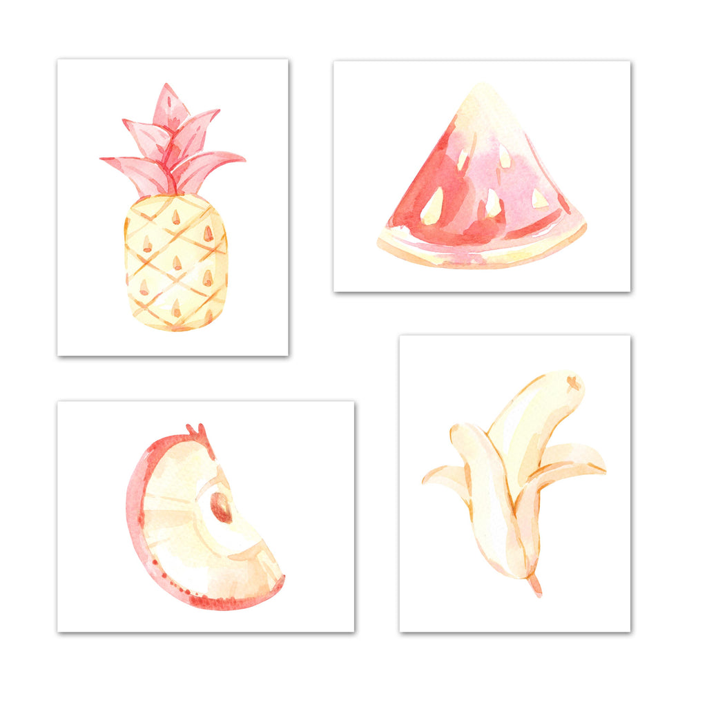 Modern Art Watercolor Fruits Print 2 Wall Art Prints Set - Ideal Gift For Family Room Kitchen Play Room Wall Décor Birthday Wedding Anniversary | Set of 4 - Unframed- 8x10 Photos