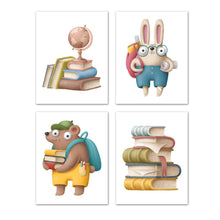 Load image into Gallery viewer, Rabbit &amp; Mouse Starting Nursery Scholling Wall Art Prints Set - Home Decor For Kids, Child, Children, Baby or Toddlers Room - Gift for Newborn Baby Shower | Set of 4 - Unframed- 8x10 Photos