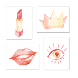 Lips lipstick Crown & Eyes Beauty Wall Art Prints Set - Ideal Gift For Family Room Kitchen Play Room Wall Décor Birthday Wedding Anniversary | Set of 4 - Unframed- 8x10 Photos