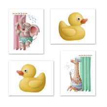 Load image into Gallery viewer, Duck Elephant &amp; Garaph Bath Shower Time Nursery Wall Art Prints Set - Home Decor For Kids, Child, Children, Baby or Toddlers Room - Gift for Newborn Baby Shower | Set of 4 - Unframed- 8x10 Photos