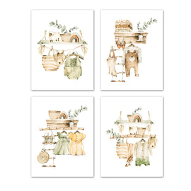 Farmhouse Boho Nursery Baby Garments Wall Art Prints Set - Home Decor For Kids, Child, Children, Baby or Toddlers Room - Gift for Newborn Baby Shower | Set of 4 - Unframed- 8x10 Photos