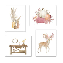 Load image into Gallery viewer, Vases Pumpkin Table &amp; Reindeer Autumn Farmhouse Wall Art Prints Set - Ideal Gift For Family Room Kitchen Play Room Wall Décor Birthday Wedding Anniversary | Set of 4 - Unframed- 8x10 Photos