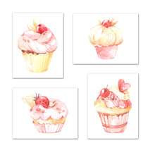 Load image into Gallery viewer, Sweet Cupcakes Cakes Wall Art Prints Set - Ideal Gift For Family Room Kitchen Play Room Wall Décor Birthday Wedding Anniversary | Set of 4 - Unframed- 8x10 Photos