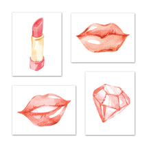 Load image into Gallery viewer, Lips lipstick Diamond Cosmetic Beauty Wall Art Prints Set - Ideal Gift For Family Room Kitchen Play Room Wall Décor Birthday Wedding Anniversary | Set of 4 - Unframed- 8x10 Photos