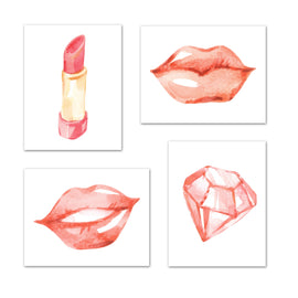 Lips lipstick Diamond Cosmetic Beauty Wall Art Prints Set - Ideal Gift For Family Room Kitchen Play Room Wall Décor Birthday Wedding Anniversary | Set of 4 - Unframed- 8x10 Photos