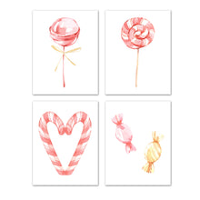Load image into Gallery viewer, Watercolor Candy Wall Art Prints Set - Home Decor For Kids, Child, Children, Baby or Toddlers Room - Gift for Newborn Baby Shower | Set of 4 - Unframed- 8x10 Photos