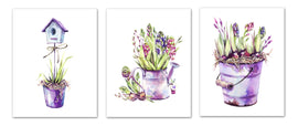 Colourful Summer Garden Design Wall Art Prints Set - Ideal Gift For Family Room Kitchen Play Room Wall Décor Birthday Wedding Anniversary | Set of 3 - Unframed- 8x10 Photos