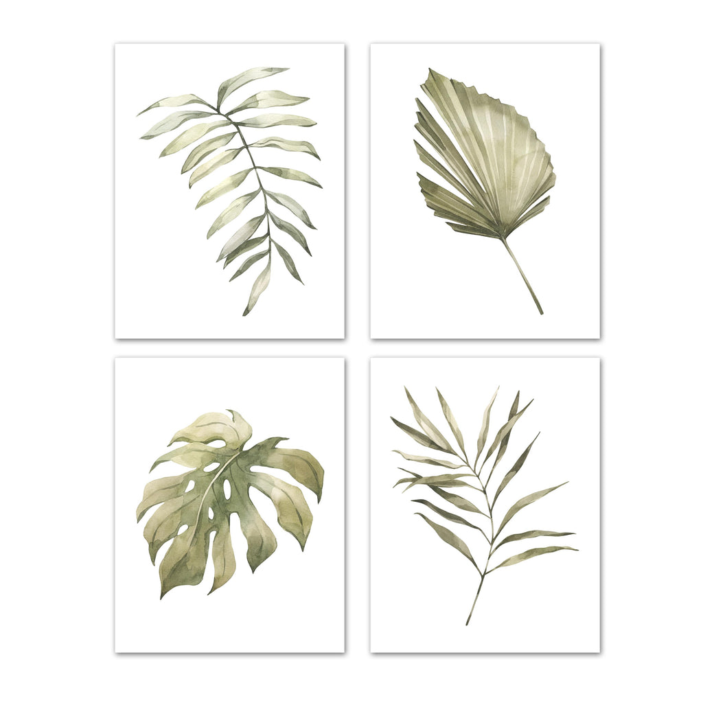 Green Leaves & Foliage Botanical Plants Wall Art Prints Set - Ideal Gift For Family Room Kitchen Play Room Wall Décor Birthday Wedding Anniversary | Set of 4 - Unframed- 8x10 Photos