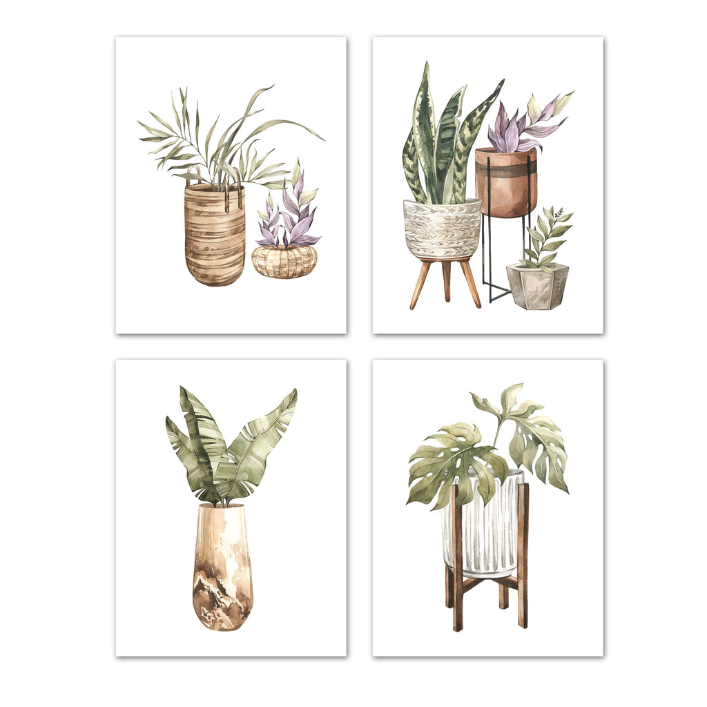 Plant Stands Wall Art Prints Set - Ideal Gift For Family Room Kitchen Play Room Wall Décor Birthday Wedding Anniversary | Set of 4 - Unframed- 8x10 Photos