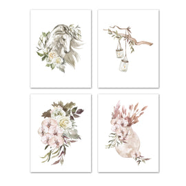 Southern Watercolor Accents Floral Design Wall Art Prints Set - Ideal Gift For Family Room Kitchen Play Room Wall Décor Birthday Wedding Anniversary | Set of 4 - Unframed- 8x10 Photos