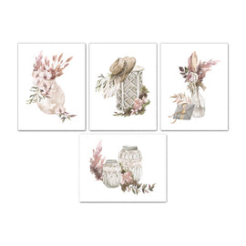Southern Watercolor Accents Floral Wall Art Prints Set - Ideal Gift For Family Room Kitchen Play Room Wall Décor Birthday Wedding Anniversary | Set of 4 - Unframed- 8x10 Photos