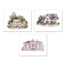 Souther Plantation Houses Watercolor Wall Art Prints Set - Ideal Gift For Family Room Kitchen Play Room Wall Décor Birthday Wedding Anniversary | Set of 3 - Unframed- 8x10 Photos