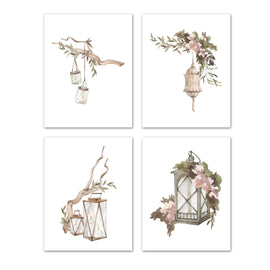 Southern Watercolor Lantern Wall Art Prints Set - Ideal Gift For Family Room Kitchen Play Room Wall Décor Birthday Wedding Anniversary | Set of 4 - Unframed- 8x10 Photos