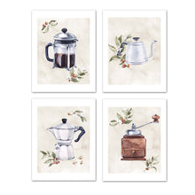 Load image into Gallery viewer, Coffee Maker &amp; Seed Foliage Kitchen Wall Art Prints Set - Ideal Gift For Family Room Kitchen Play Room Wall Décor Birthday Wedding Anniversary | Set of 4 - Unframed- 8x10 Photos