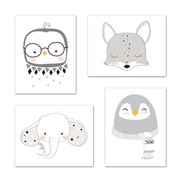 Nursery Pencil Sketch Sketched Animals Wall Art Prints Set - Home Decor For Kids, Child, Children, Baby or Toddlers Room - Gift for Newborn Baby Shower | Set of 4 - Unframed- 8x10 Photos