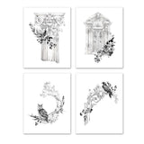 Architecture Pencil Sketch Design Wall Art Prints Set - Ideal Gift For Family Room Kitchen Play Room Wall Décor Birthday Wedding Anniversary | Set of 4 - Unframed- 8x10 Photos