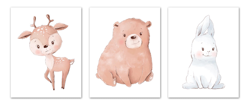 Nursery Animals Wall Art Prints Set - Home Decor For Kids, Child, Children, Baby or Toddlers Room - Gift for Newborn Baby Shower | Set of 3 - Unframed- 8x10 Photos