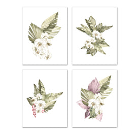 Botanical Plants Green, White & Purple Foliage Wall Art Prints Set - Ideal Gift For Family Room Kitchen Play Room Wall Décor Birthday Wedding Anniversary | Set of 4 - Unframed- 8x10 Photos