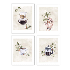 Coffee & Seed Foliage Kitchen Wall Art Prints Set - Ideal Gift For Family Room Kitchen Play Room Wall Décor Birthday Wedding Anniversary | Set of 4 - Unframed- 8x10 Photos