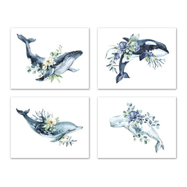 Shark  Dolphine Nursery Ocean Animal Wall Art Prints Set - Home Decor For Kids, Child, Children, Baby or Toddlers Room - Gift for Newborn Baby Shower | Set of 4 - Unframed- 8x10 Photos