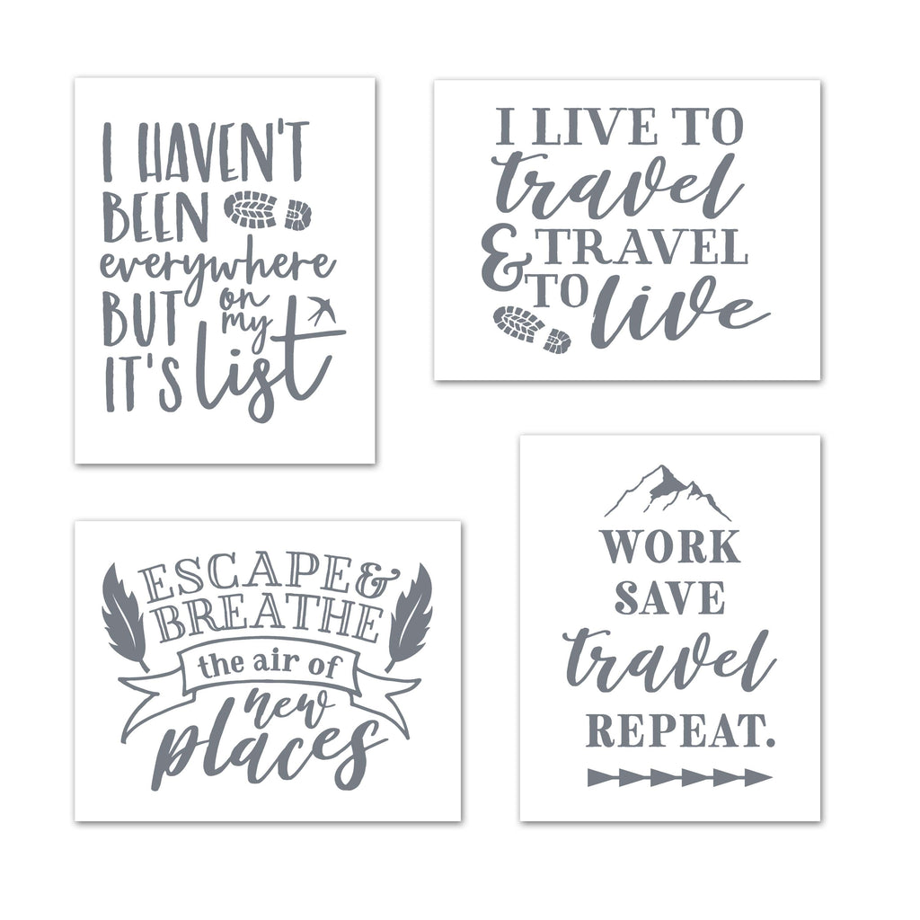 Gray Travel Adventure Motivational & Inspirational Quotes Wall Art Prints Set - Ideal Gift For Family Room Kitchen Play Room Wall Décor Birthday Wedding Anniversary | Set of 4 - Unframed- 8x10 Photos