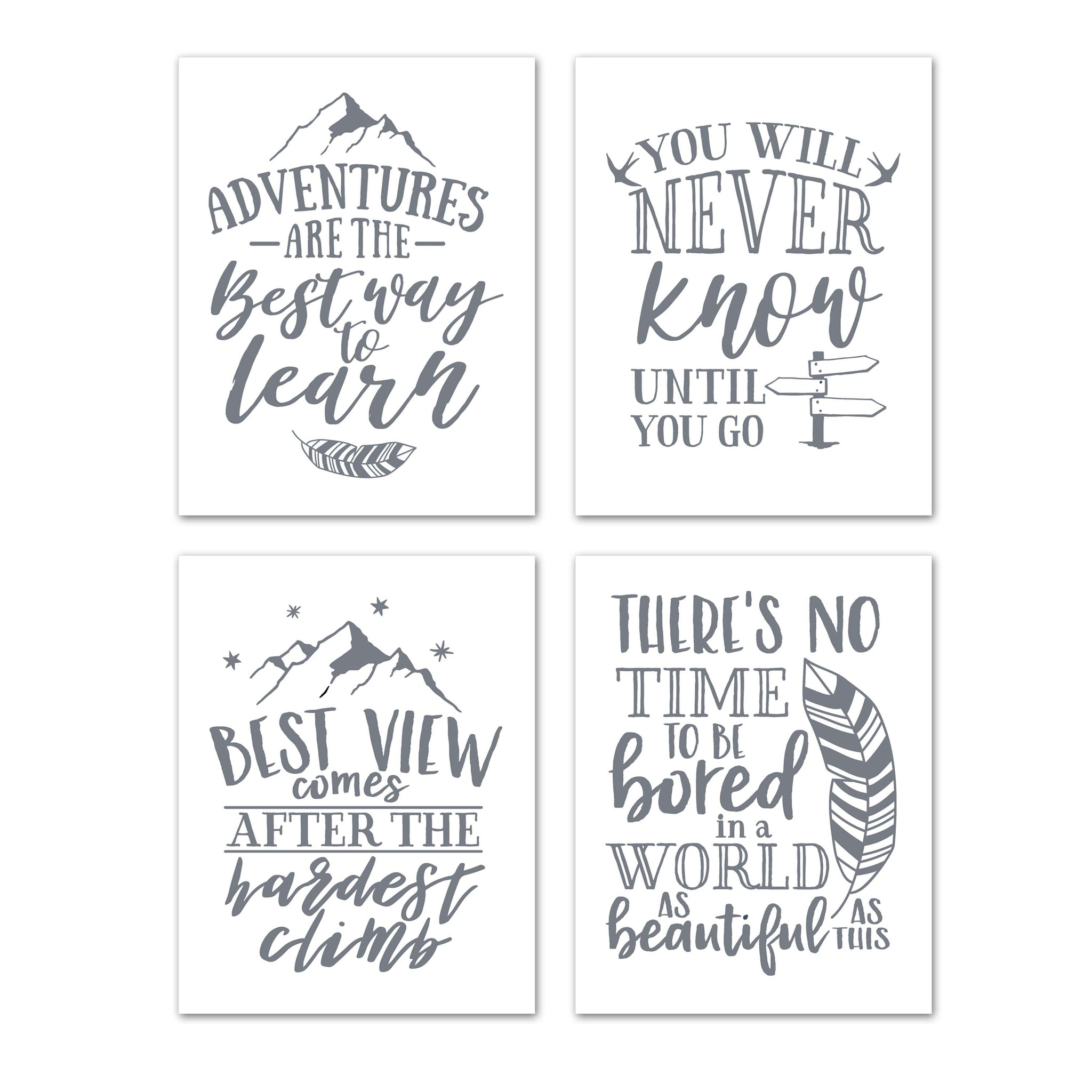 Gray Adventure Motivational and Inspirational Quotes Wall Art Prints S – Remarkable