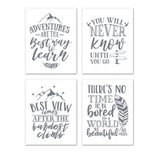 Load image into Gallery viewer, Gray Adventure Motivational and Inspirational Quotes Wall Art Prints Set - Ideal Gift For Family Room Kitchen Play Room Wall Décor Birthday Wedding Anniversary | Set of 4 - Unframed- 8x10 Photos
